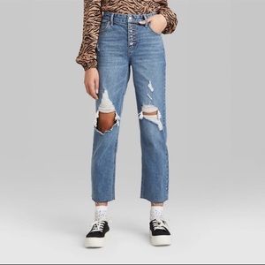 WILD FABLE High Rise Straight Ankle Button Front Raw Hem Jeans Size 12